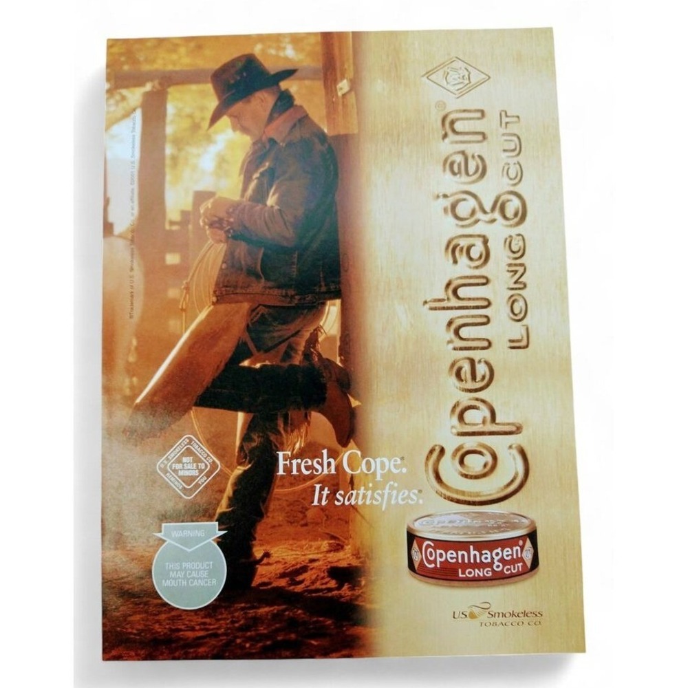 2001 Copenhagen Print Ad Cowboy Scene Y2K Western Fresh Cope It Satisfies Tag